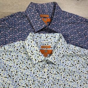 Lot of 2 Egara Shirt Men's 17 Blue Floral Extreme Slim Fit Long Sleeve Button Up